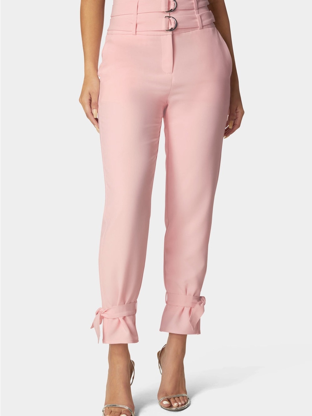 bebe Blush Pink High-Waist Tie-Cuff Cropped Trousers